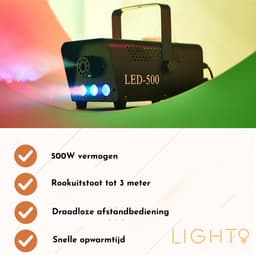 Lighto | Rookmachine met RGB LED | 500W | Inclusief 2x 250ml rookvloeistof & afstandsbediening | 7 kleuren | Zwart — thumbnail 4