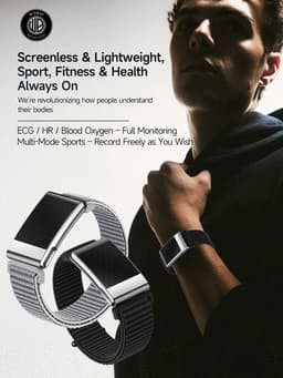 WizBay Premium Select® Smart Bracelet - Screenloze Gezondheidsarmband - ECG - HRV - Hartslag - Zuurstof - Temperatuur - Glucosetrends - BMI - iOS en Android -IP68 - Zilver Zwart — thumbnail 5