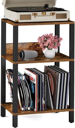 Signature Home LP Opbergsysteem - Platenspeler Meubel met opbergruimte - Vinyl Opbergsysteem - voor 100 albums - Stand Platenspelerstandaard - bruin - Zwart — thumbnail 1