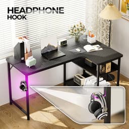 COMHOMA - Hoekbureau L-vorm 120 cm - Met USB Oplaadpoort en Stopcontact - Zwart — thumbnail 4