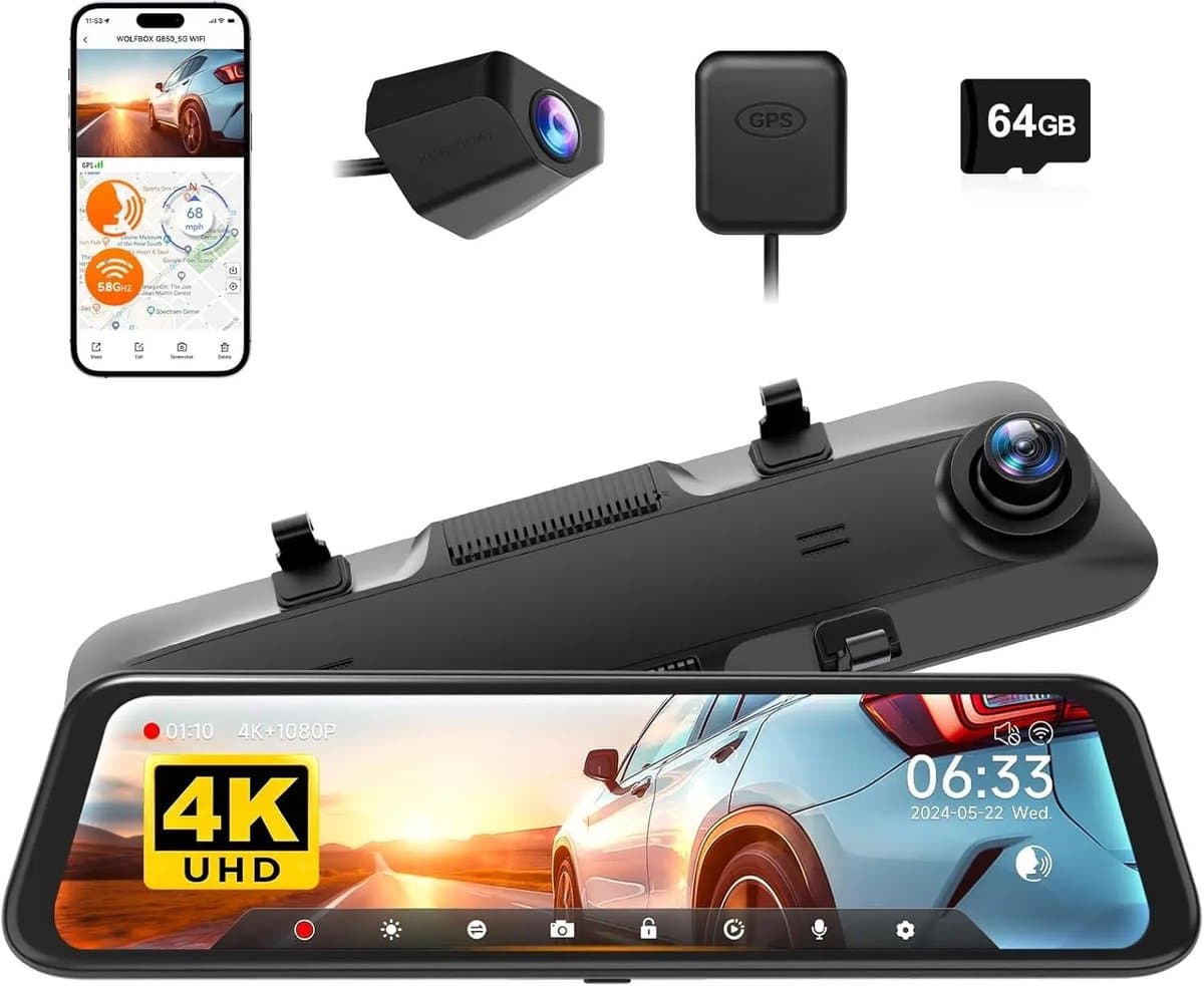 Allero Achteruitkijkspiegel - Met Camera - Digitaal 4K - Achteruitrijcamera - Dashcam - Dashcam voor Auto - WiFi - 64gb - zwart — afbeelding 1