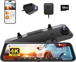 Allero Achteruitkijkspiegel - Met Camera - Digitaal 4K - Achteruitrijcamera - Dashcam - Dashcam voor Auto - WiFi - 64gb - zwart — thumbnail 1
