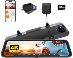 Allero Achteruitkijkspiegel - Met Camera - Digitaal 4K - Achteruitrijcamera - Dashcam - Dashcam voor Auto - WiFi - 64gb - zwart