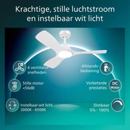 Philips Olas Ventilator met LED lamp - Diameter: 106cm - Instelbaar wit licht van 3000K tot 6500K - Dimbaar tot 5% - Inclusief afstandsbediening - 2650 Lumen - Wit — thumbnail 5