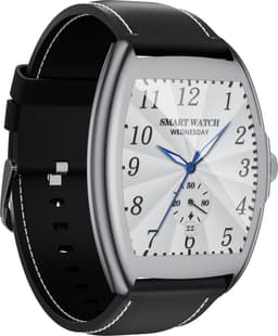 WizBay Premium Select® 2D Curved 1.77inch IPS Screen Elegante Smartwatch Dames Heren AMOLED - Android en iOS - Bluetooth Call - 02 Zuurstof - Dynamic Hartslag & Slaap Monitor - Message - Magnetic Laden - Smartwatches - Zilver Case Zwart Lederen Band — thumbnail 3