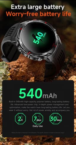 Knobbout 1.46” Scherm (3.7cm) GPS Outdoor Smartwatch – 6 Satelliet Positionering - Kompas & Hoogtemeter -LED-zaklamp - Hartslag & SpO₂, 30 m Waterdicht - 540mAh Batterij, Bluetooth 5.3- Zwart — thumbnail 5