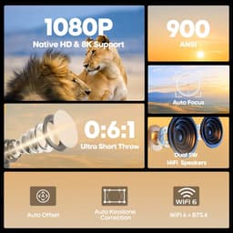 Ultra Short Throw Projector 1080P Full HD – 900ANSI, Android Smart, Auto Focus, WiFi6 & Bluetooth — thumbnail 3