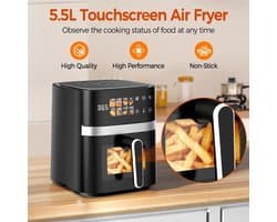 MIAAD airfryer - Heteluchtfriteuse - Met touchscreen - 8-in-1 multifunctioneel systeem waarmee je kunt frituren, bakken, grillen, roosteren, opwarmen en meer – met tot wel 80% minder vet dan traditioneel frituren.