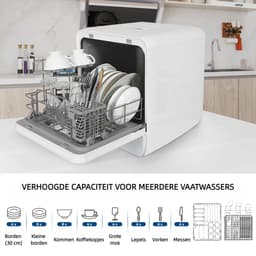Puluomis Mini Vaatwasser met Waterreservoir - Vrijstaande Afwasmachine - 3 Couverts - 7 Wasprogramma's - Incl. Bestekmandje - Wit — thumbnail 3