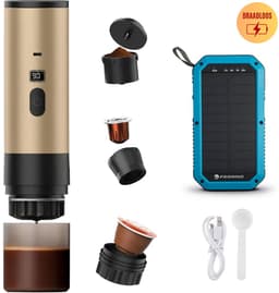 Best Active - 3-in-1 Draagbare Koffiemachine - Inclusief 10.000 mAh Solar Powerbank - Draagbaar Koffiezetapparaat - Cups en Gemalen Koffie - Draagbaar en Oplaadbaar - Espressomachine - Goud — thumbnail 1