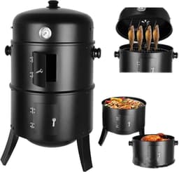 Norvia - BBQ Houtskoolgrill - 3 in 1 - Roker - Grill - Vatgrill - Thermometer - Buiten - Zwart - Perfecte Temperatuurcontrole — thumbnail 4