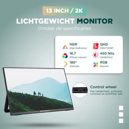Remodius® Portable Monitor 13 Inch + Sleeve – Ultradunne 2K Draagbare Monitor – USB-C & Mini HDMI – IPS Scherm, HDR, Ingebouwde Kickstand – Travel Monitor voor Laptop, Mac, Smartphone & Console — thumbnail 4