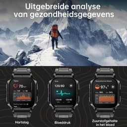 Sytifro Smartwatch D28 - Outdoorhorloges - 1.46'' Display - Smartwatch Heren en Dames - Belfunctie - IP68 Waterdicht - 120+ sportmodi - Stappenteller - Hartslagmeter - Saturatiemeter - Sport Horloge - Geschikt voor iOS/Android- 350 mAh - Zwart — thumbnail 4