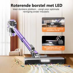 Fukstern Draadloze Steelstofzuiger - 40kPa Zuigkracht - 55 Minuten Werktijd - 2 Zuigstanden - 5-lags HEPA-filtersysteem - Paars — thumbnail 3