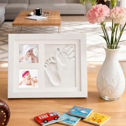 Baby Gipsafdruk - Handen Voeten Set - Herinneringen Maken - Luchtdrogende Klei - 28 x 23 cm - Natuurlijk — thumbnail 4