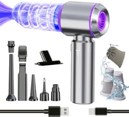 SNJY® Auto Stofzuiger - Kruimeldief - Handstofzuiger - Kruimelzuiger - 6 Opzetstukken - Zuigen en Blazen - 120 W - Grijs/Paars — thumbnail 1