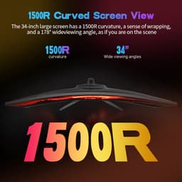 34-inch Curved Monitor – Ultrawide Scherm – Gaming Monitor – PC Monitor – UWQHD Display – 3440x1440 Resolutie – 120Hz Verversingssnelheid – 165Hz Reactietijd — thumbnail 4