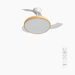 CREATE - Plafondventilator 40W stil met intrekbare bladen met licht - Ø91cm - Wit / Licht hout - Afstandsbediening - WIND CLEAR STUDIO — thumbnail 1