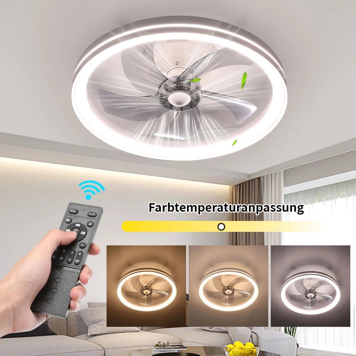 Seth Select LED-plafondlamp met ventilator - 46W ronde stille plafondventilator met verlichting - Plafondventilator - 48 cm — afbeelding 1