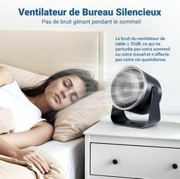 Bureauventilator, 3600mAh batterij, ultrastil (minder dan 35dB), traploze snelheidsregeling van 1-100°, luchtstroom van 12 m/s, USB-wandventilator, geschikt voor de slaapkamer (blauw). — thumbnail 4