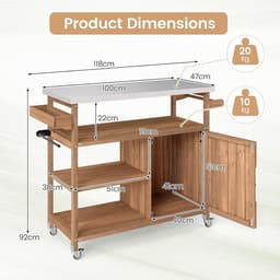 Tuin Wagen - Buiten Keuken - Buiten Koken - Roestvrij Staal Werkblad - 118 x 47 x 92 cm — thumbnail 4