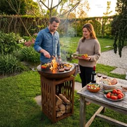 Plancha BBQ – ASH - Glow - Plancha barbecue met grillring – Vuurschaal & Plancha bakken – Cortenstaal — thumbnail 4