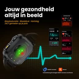 Maoo FORGE GPS Square - GPS Smartwatch Heren - Sporthorloge - 3 Bandjes - Stappenteller - Hartslagmeter - Slaapmonitor - Belfunctie - LED Zaklamp - Multisport - Geschikt voor Android en iOS - Gun Metal Blue — thumbnail 5