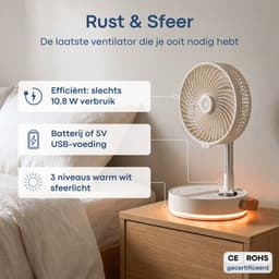 Aironex Opvouwbare Draagbare Ventilator – Stille Tafelventilator & Staande Ventilator – USB Oplaadbaar en Draadloos met LED-licht – Compacte Mini Ventilator voor Bureau, Slaapkamer, Thuis, Kantoor & Camping - Ventilatoren — thumbnail 2