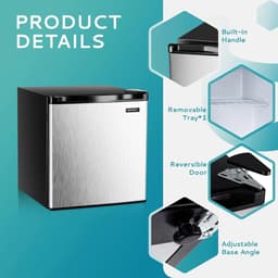 Delightness Mini Koelkast - Minibar - Met Vriesvak - Barmodel Koelkast - Mini Fridge - 44,4x46,8x48,3cm - 7 Standen - 46L - Zilver — thumbnail 3