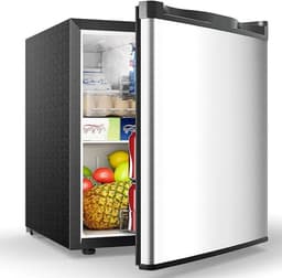 Delightness Mini Koelkast - Minibar - Met Vriesvak - Barmodel Koelkast - Mini Fridge - 44,4x46,8x48,3cm - 7 Standen - 46L - Zilver — thumbnail 1