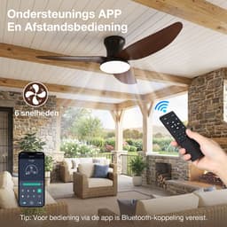 Rosnek Plafondventilator met Verlichting Hout - 100cm Stille DC Motor - LED Plafondlamp met Ventilator Dimbaar - Zomer en Winterstand - Woonkamer — thumbnail 5