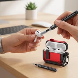 Rood robuust hoesje voor oordopjes met carbon look geschikt voor AirPods Pro 2 inclusief schoonmaakset en karabijnhaak – schokbestendig en duurzaam — thumbnail 5