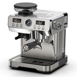 Bresco® Barista Espressomachine – Pistonmachine met Koffiemolen – RVS Koffiemachine melkopschuimer – Bonenmaler – Brushed Stainless Steel — thumbnail 1
