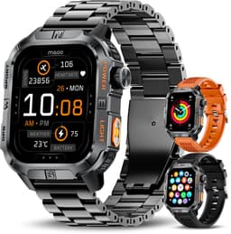 Maoo FORGE GPS Square - GPS Smartwatch Heren - Sporthorloge - 3 Bandjes - Stappenteller - Hartslagmeter - Slaapmonitor - Belfunctie - LED Zaklamp - Multisport - Geschikt voor Android en iOS - Gun Metal Orange — thumbnail 1