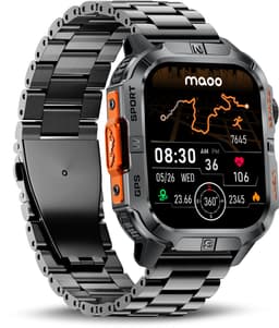 Maoo FORGE GPS Square - GPS Smartwatch Heren - Sporthorloge - 3 Bandjes - Stappenteller - Hartslagmeter - Slaapmonitor - Belfunctie - LED Zaklamp - Multisport - Geschikt voor Android en iOS - Gun Metal Orange — thumbnail 3