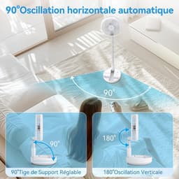 Ventilator - Kleine ventilator - Draagbare ventilator - Draagbare oscillerende ventilator met verstelbare hoogte - Met afstandsbediening - Opvouwbaar - 4 snelheden - Voor slaapkamer, kantoor, reizen - 7,7 inch - Wit — thumbnail 5