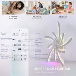 LuxiLamps - 5 Vleugel Ventilator Lamp - Dimbaar Met Afstandsbediening - RGB 12 Kleuren - Plafondventilator Met LED - Smart Life App - Woonkamerlamp - Moderne lamp - Plafonniere — thumbnail 3