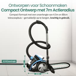 Emerio Stofzuiger zonder Zak - 2 Liter - HEPA Filter - Snoerlengte 4,5m - High performance borstel - 700W - VCE-108278.10 - Vacuum Cleaner Zwart / Blauw — thumbnail 4