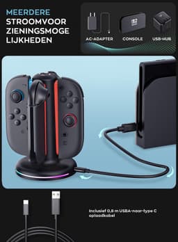 PlayCool- Nintendo Switch 2 Joy-Con Oplaadstation met thumb grips - RGB - Geschikt Voor 4 Joy Cons — thumbnail 5