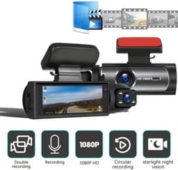 Dashcam voor en binnen dubbele camera, 1080P DVR Dashcam-rijrecorder met 3,16 inch IPS-scherm, 170° groothoekondersteuning, helder nachtzicht, botsingsvergrendeling en lusopname — thumbnail 4