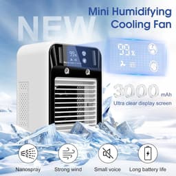 Draagbare airconditioner, oplaadbare mini-airconditioner, verdampingsluchtkoeler, 2 snelheden, 2 koudeluchtstralen, digitaal display, draagbare airconditioner voor auto, slaapkamer, kantoor, camping — thumbnail 5