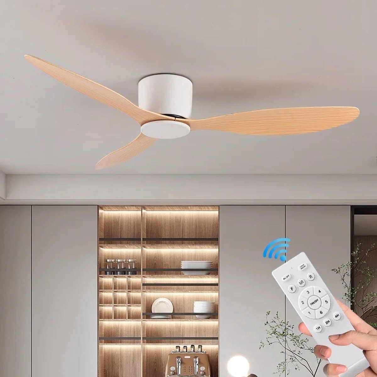 Kioki Plafondventilator - 106cm - Afstandsbediening + App besturing - Plafond Ventilator - Hout(look) - Slaapkamer - Timer - 6 standen - Plafonniere — afbeelding 1