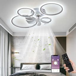 4 Ringen Plafondventilator - Dimbaar Met Afstandsbediening & APP - Wit - 6 Snelheden - Smart lamp - Moderne Ventilator — thumbnail 2