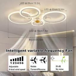 4 Ringen Plafondventilator - Dimbaar Met Afstandsbediening & APP - Wit - 6 Snelheden - Smart lamp - Moderne Ventilator — thumbnail 5