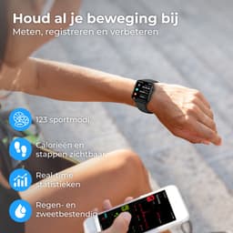 Nuvance - Smartwatch Heren - Smartwatch Dames - Geschikt voor alle Smartphones - Sporthorloge - 45mm - Stappenteller & Hartslagmeter - Zwart — thumbnail 5
