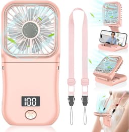 Handventilator, oplaadbaar, mini-ventilator, draagbare ventilator, op batterijen werkende ventilator met 3 snelheden, tafelventilator, kleine bureauventilator, draadloze persoonlijke ventilator, 180° opvouwbare handventilator, roze — thumbnail 1