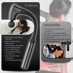 Duriant®- Massage gun professioneel-Unieke 2-in-1 Functionaliteit-Massage gun- Professioneel- Massage pistool- 4 opzetstukken- Ergonomisch Gebogen Design – Spierherstel & Ontspanning-Volledige lichaamsmassage –Overal inzetbaar- Zwart — thumbnail 2