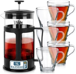 Drinkglazen voor Koffie en Thee met Cafetiere 250 ml / 1 l, 7 delig - Waterglazen - Glazen - Limonadeglazen — thumbnail 4