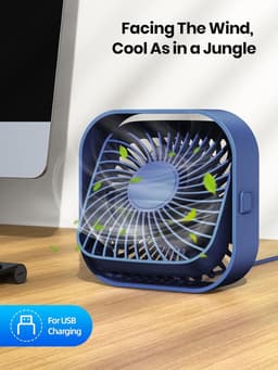 Ventilator - Fan - Tafelventilator - Stil en compact - Antislip ontwerp - USB - voeding - 360° verstelbaar - Draagbare ventilator met 3 snelheden - Geschikt voor kantoor, thuis en in de zomer - 2 - pack blauw en roze — thumbnail 3