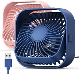 Ventilator - Fan - Tafelventilator - Stil en compact - Antislip ontwerp - USB - voeding - 360° verstelbaar - Draagbare ventilator met 3 snelheden - Geschikt voor kantoor, thuis en in de zomer - 2 - pack blauw en roze — thumbnail 1